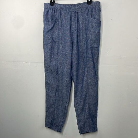 Old Navy Pants Women Blue Linen Rayon Blend Wide Leg Elastic Waist Drawstring M - Picture 1 of 16